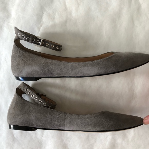 Grey suede ankle closure flats - Picture 1 of 8